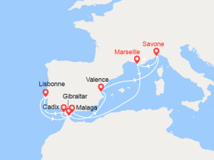 Croisière France,Malaga, Cadix, Lisbonne, Gibraltar, Italie